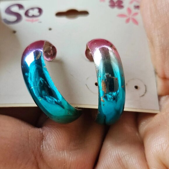 SO Women Earrings Gold/Blue Tone Hoop Fashion Jewelry New with defect - Picture 2 of 12